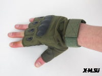 Перчатки с обрезанными пальцами (цвета хаки с черными вставками)
